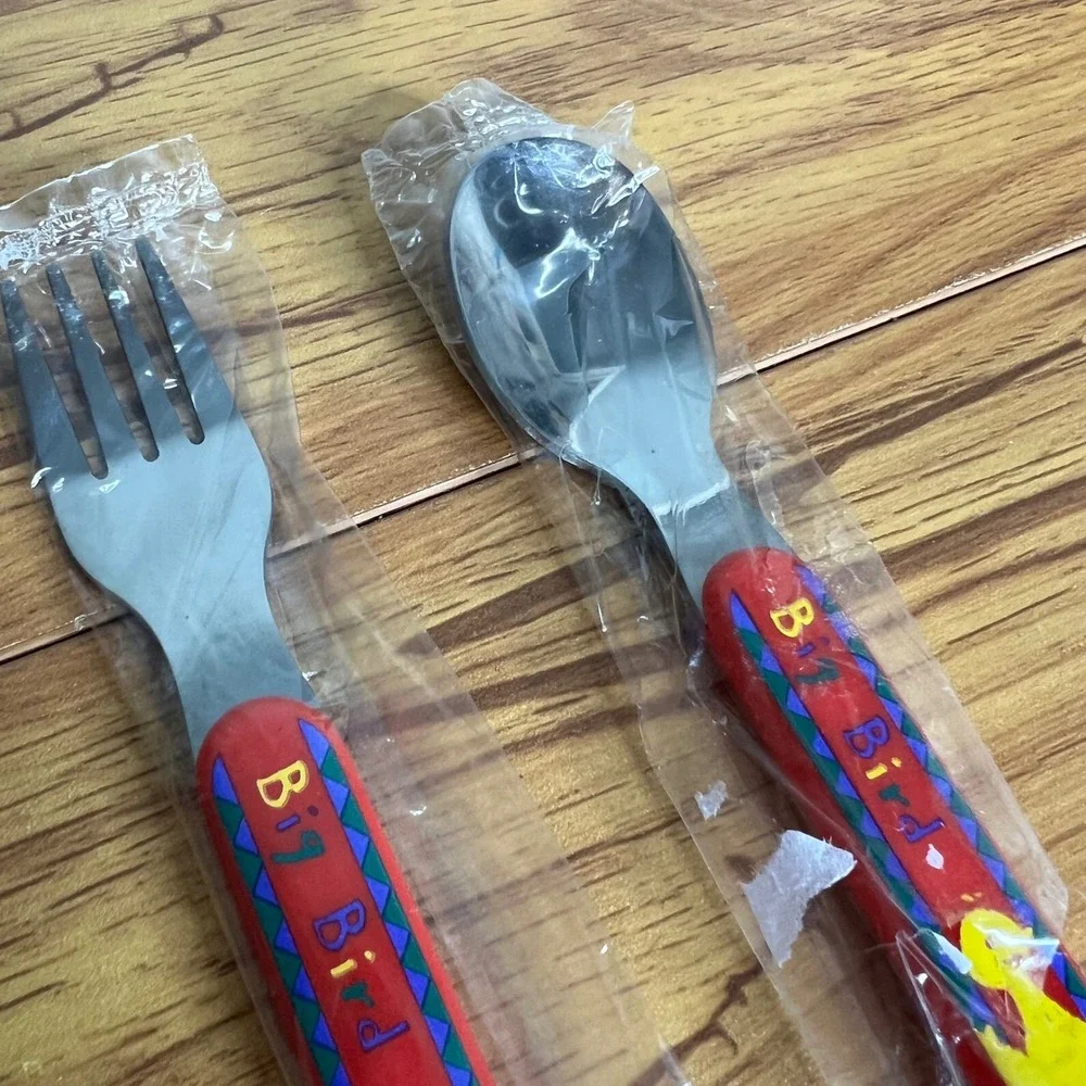 Vintage Big Bird Flatware Set‎ Red Sesame Street Fork Spoon Stainless Steel NEW